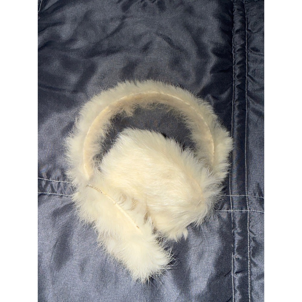 Vintage Cream White Faux Fur Earmuffs Fuzzy Winter Ear Warmers Accessory